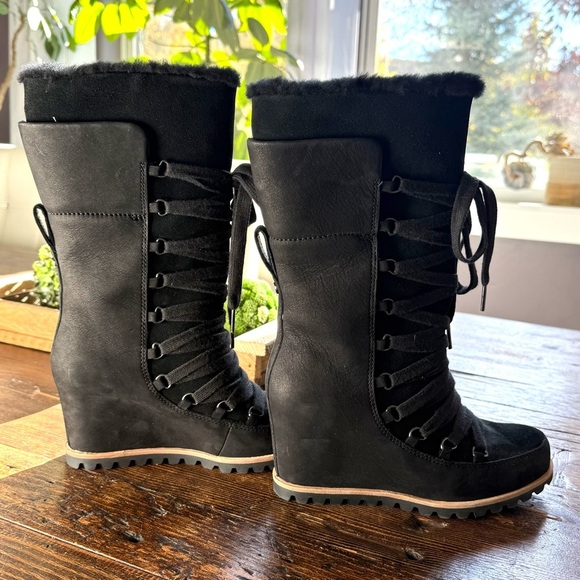 Maude Lace Up Olive Suede Faux Fur Wedge Boot – TOMS.com UGG Mason Suede Lace Up Waterproof Wedge Boots
